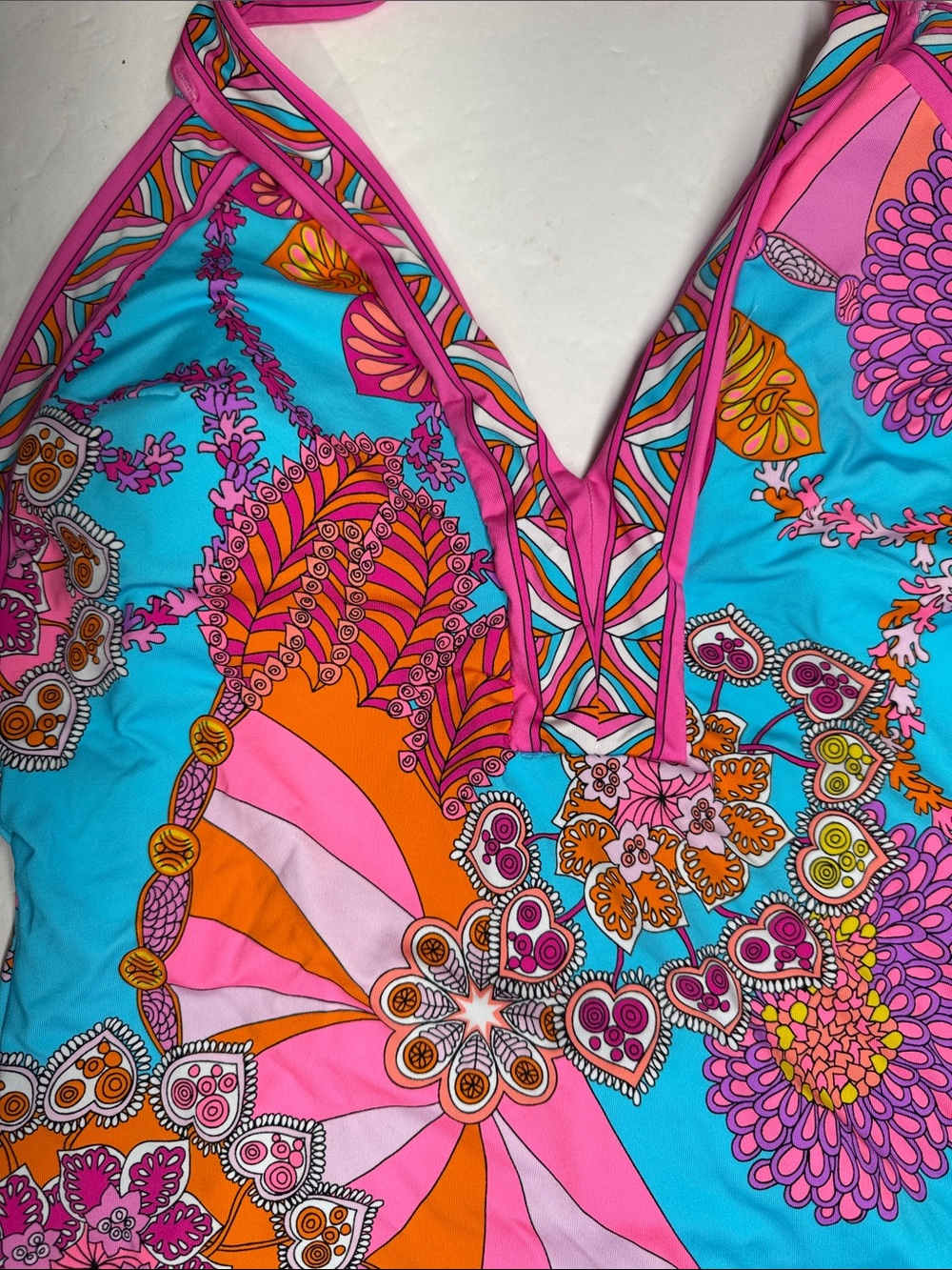 Trina Turk Meilani plunge neck Floral One-Piece tie neck 14 summer beach resort - Picture 4 of 11